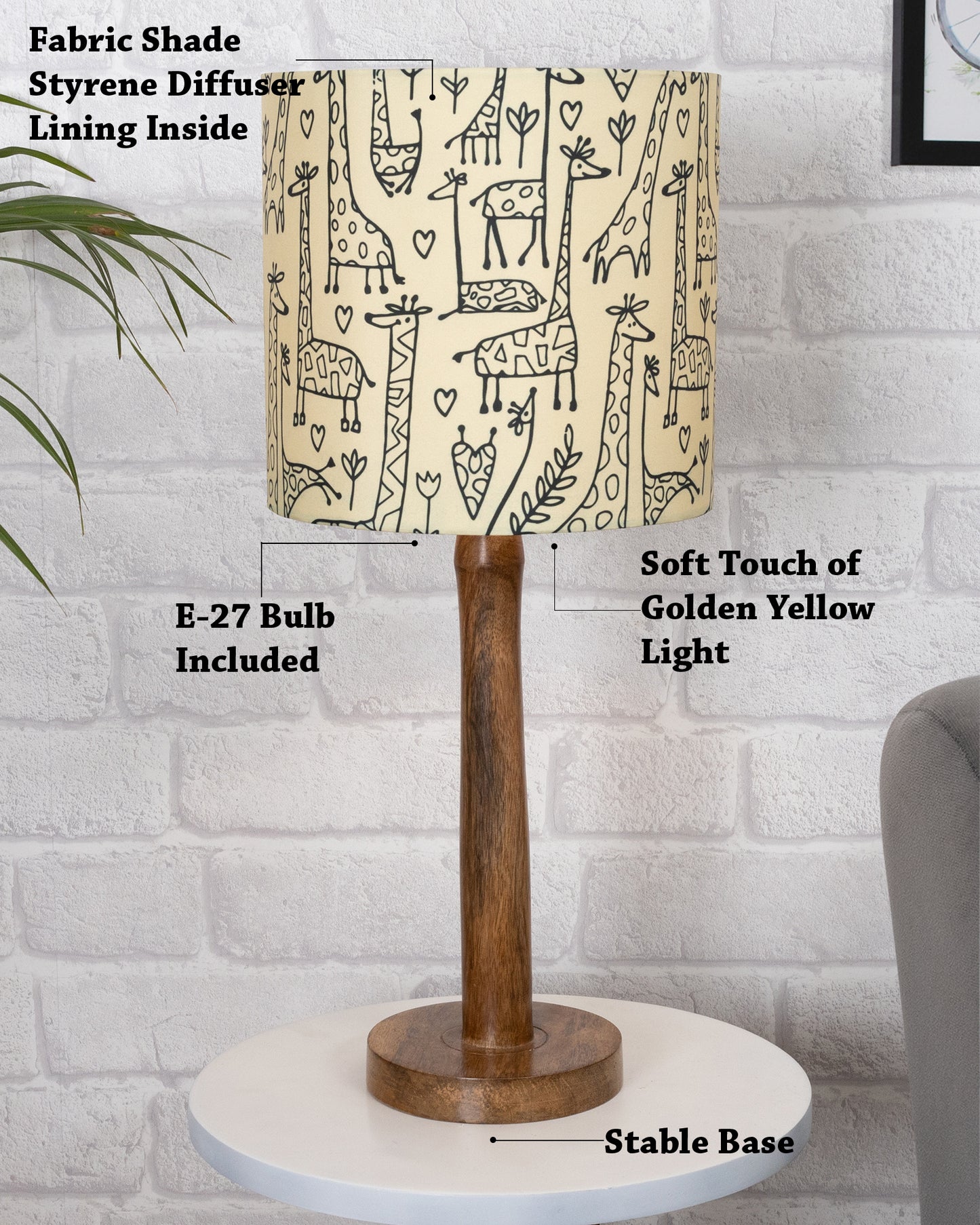 Modern Table Lamp, Wooden Base Modern Fabric Lampshade for Home Office Cafe Restaurant, Nordic Stick