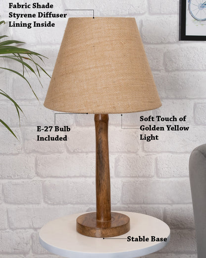 Modern Table Lamp, Wooden Base Modern Fabric Lampshade for Home Office Cafe Restaurant, Nordic Stick