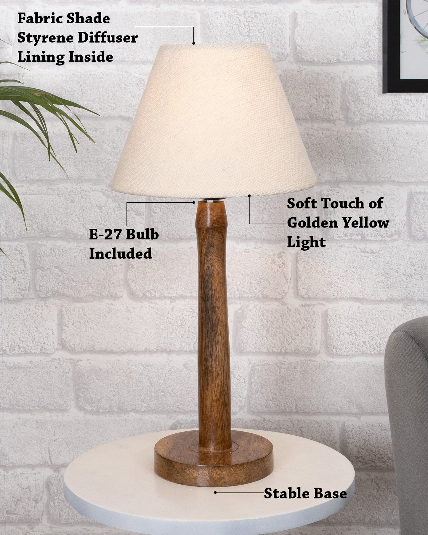Modern Table Lamp, Wooden Base Modern Fabric Lampshade for Home Office Cafe Restaurant, Nordic Stick