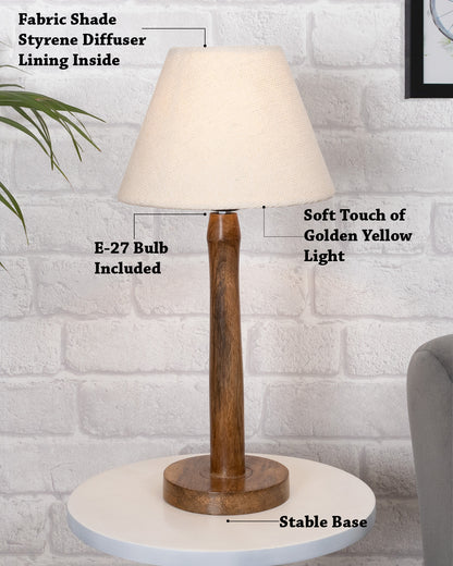 Modern Table Lamp, Wooden Base Modern Fabric Lampshade for Home Office Cafe Restaurant, Nordic Stick