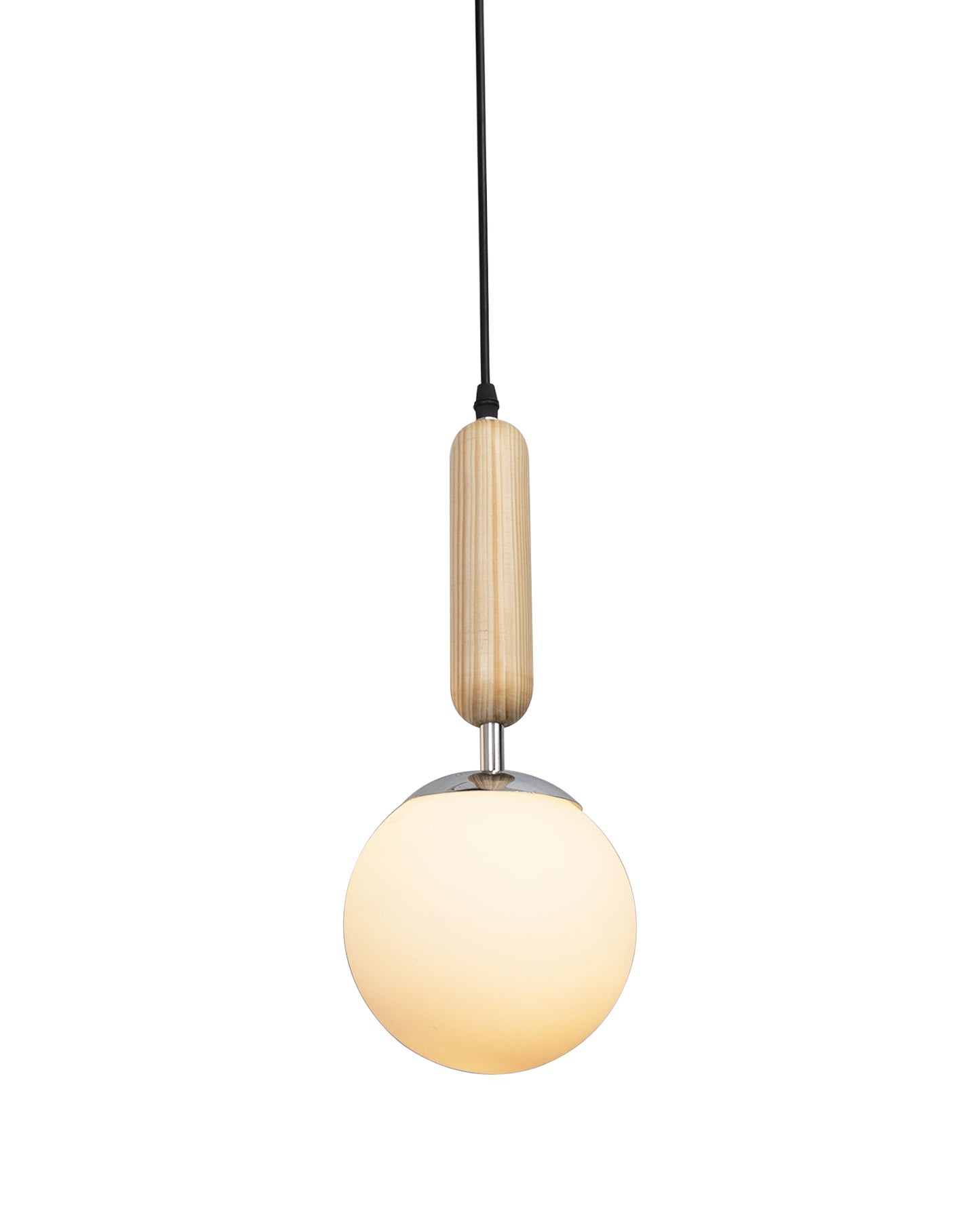 Wood Bullet Lamp with chrome cap Ceiling lamp white frosted glass globe Pack of 1