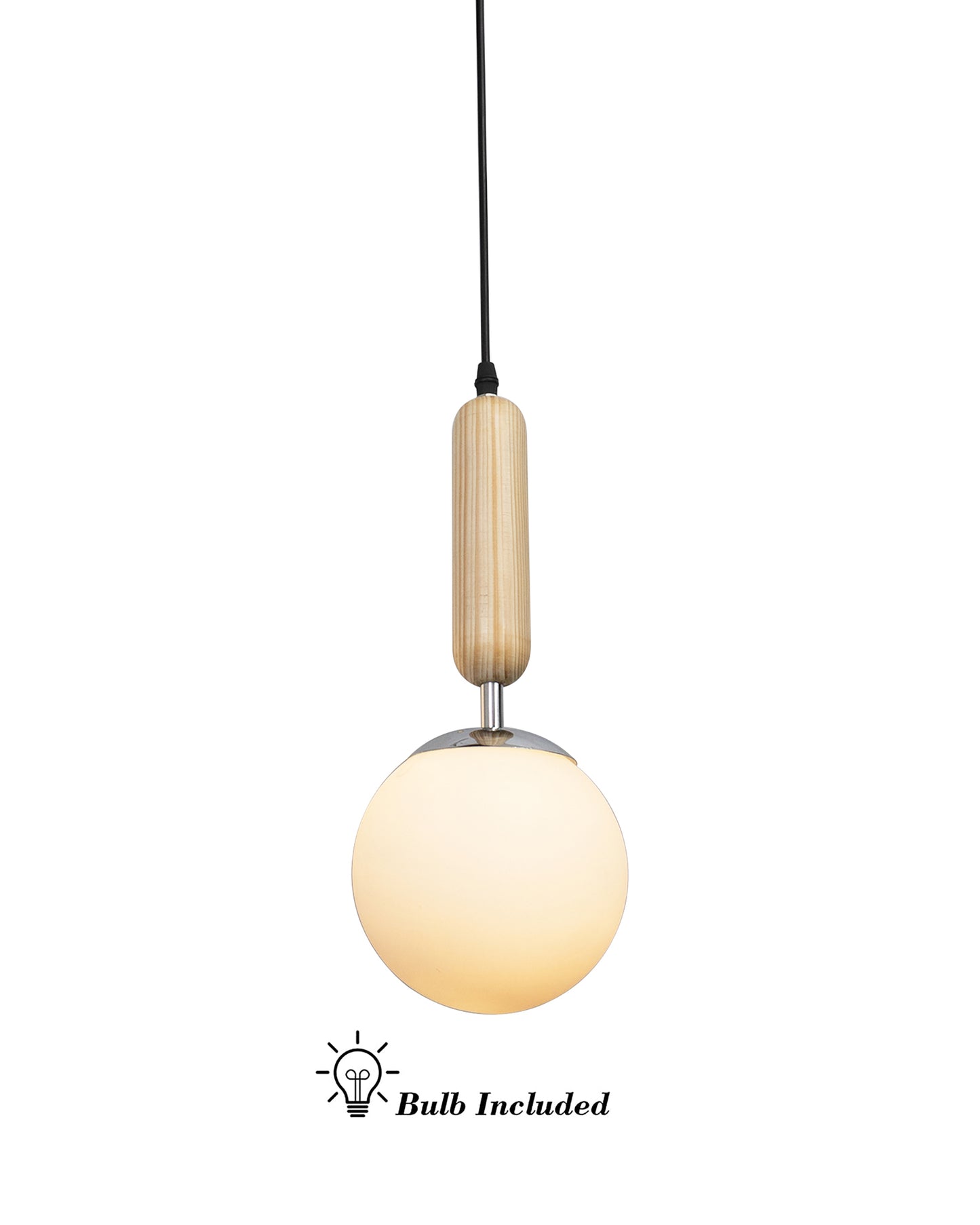Wood Bullet Lamp with chrome cap Ceiling lamp white frosted glass globe Pack of 1