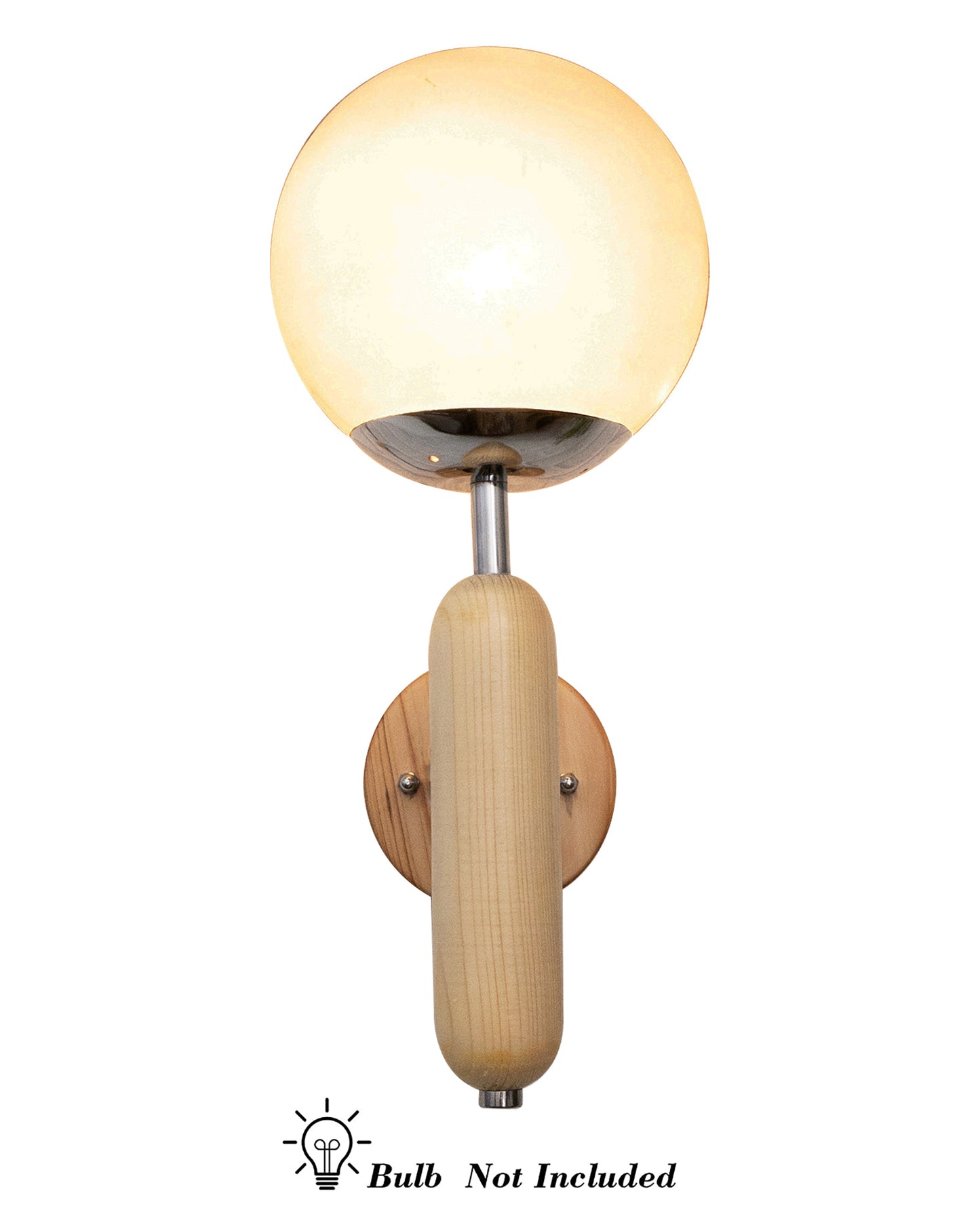 Wood Bullet Wall Lamp with chrome finish, lamp white glass globe