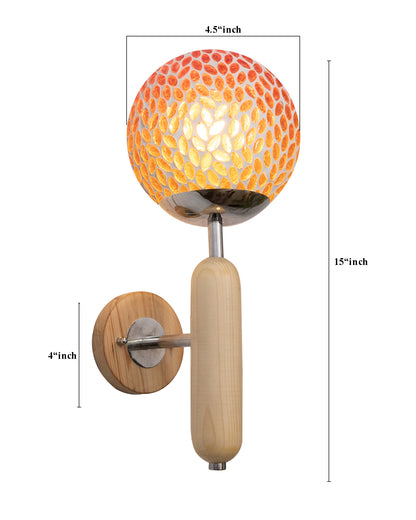 Wood Bullet Wall Lamp with chrome finish, lamp white glass globe