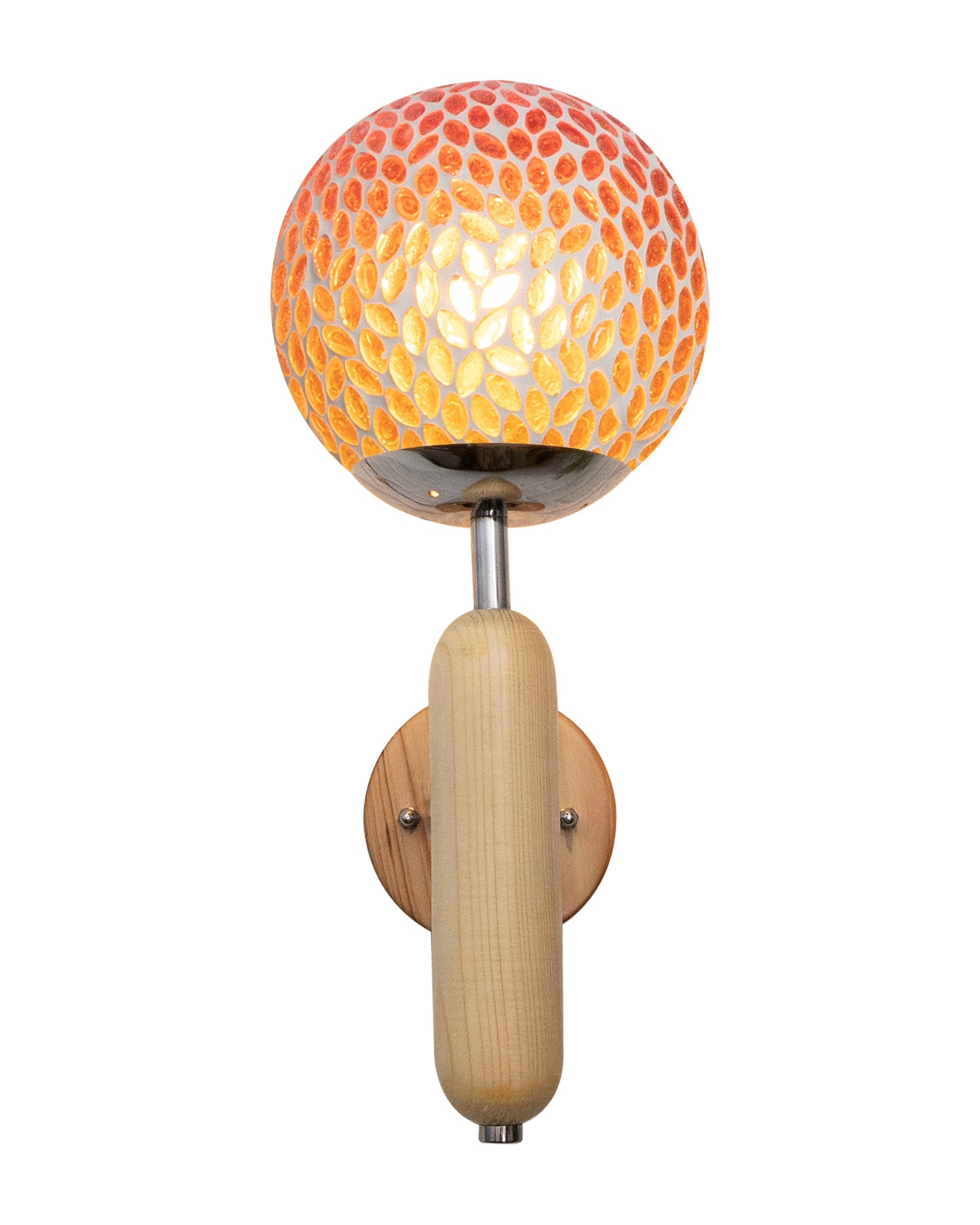 Wood Bullet Wall Lamp with chrome finish, lamp white glass globe