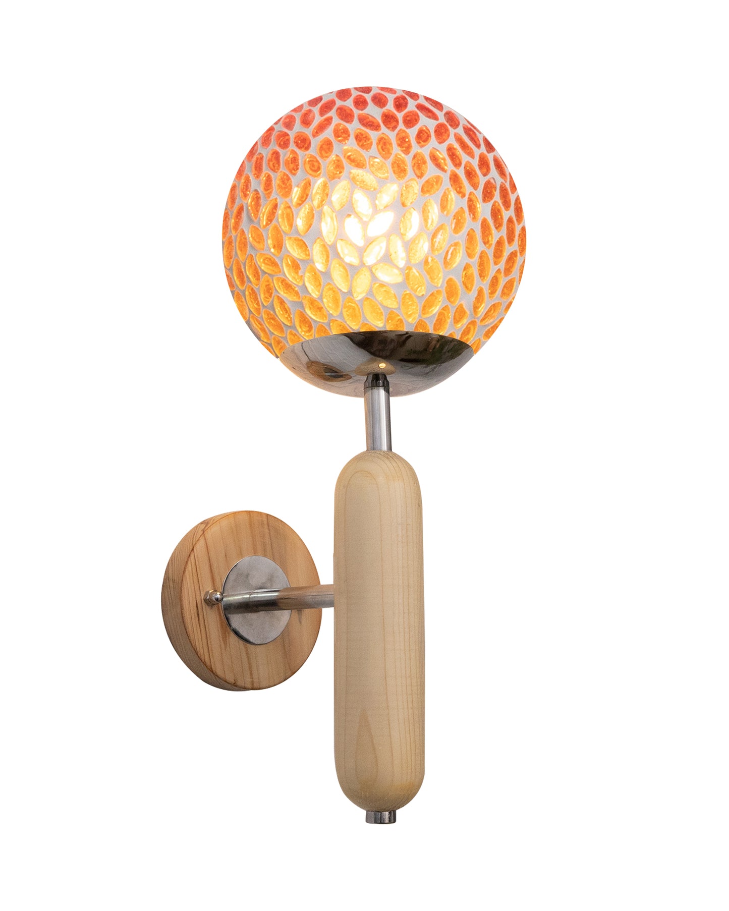 Wood Bullet Wall Lamp with chrome finish, lamp white glass globe