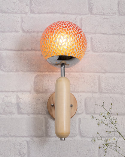 Wood Bullet Wall Lamp with chrome finish, lamp white glass globe