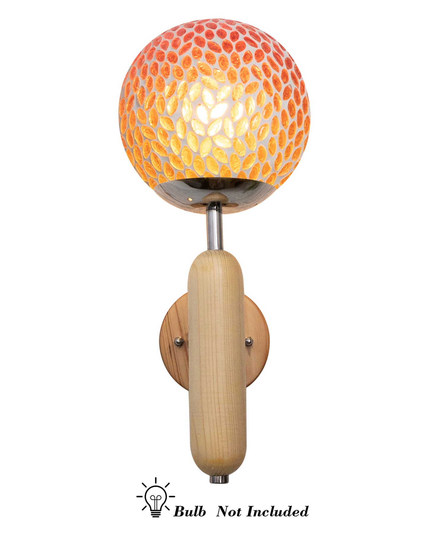 Wood Bullet Wall Lamp with chrome finish, lamp white glass globe
