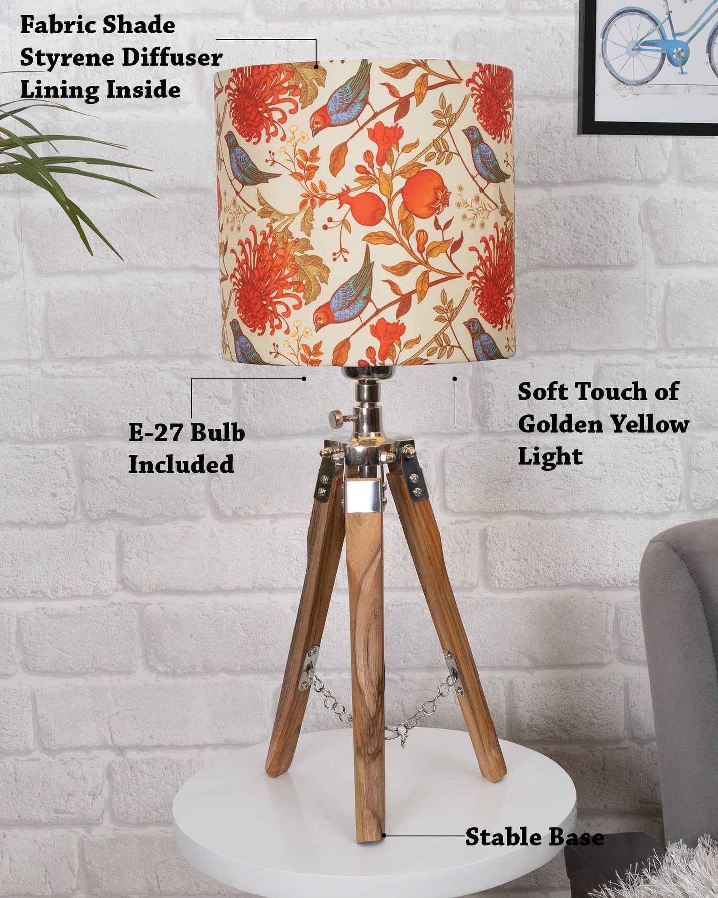 Modern Table Lamp, Wooden Base Modern Fabric Lampshade for Home Office Cafe Restaurant, Tripod