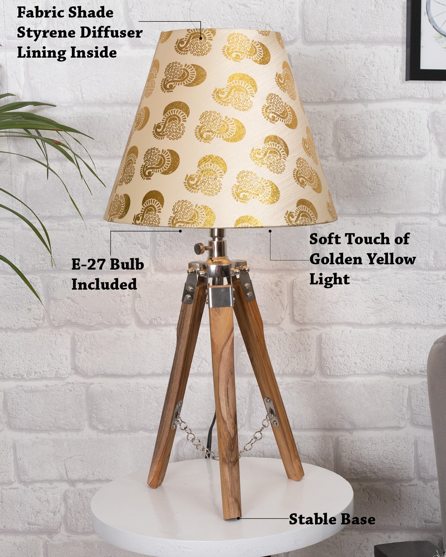 Modern Table Lamp, Wooden Base Modern Fabric Lampshade for Home Office Cafe Restaurant, Tripod