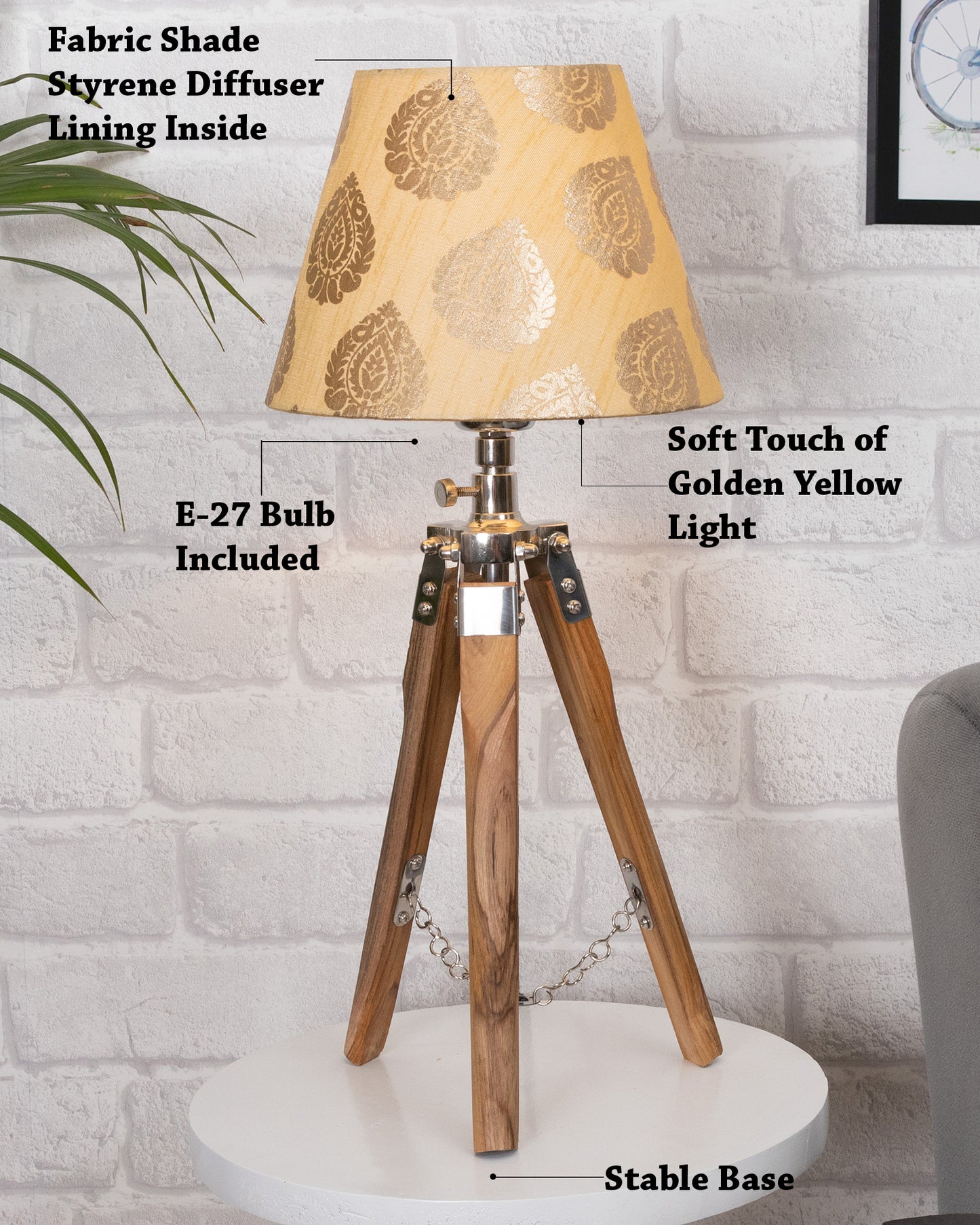 Modern Table Lamp, Wooden Base Modern Fabric Lampshade for Home Office Cafe Restaurant, Tripod