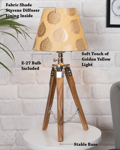 Modern Table Lamp, Wooden Base Modern Fabric Lampshade for Home Office Cafe Restaurant, Tripod
