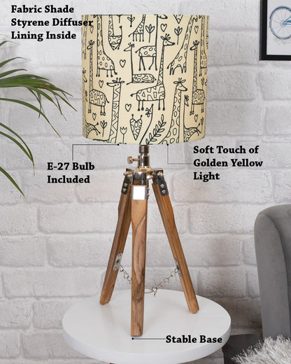 Modern Table Lamp, Wooden Base Modern Fabric Lampshade for Home Office Cafe Restaurant, Tripod