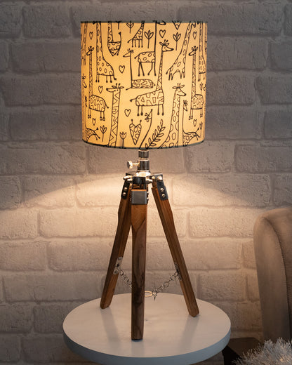 Modern Table Lamp, Wooden Base Modern Fabric Lampshade for Home Office Cafe Restaurant, Tripod