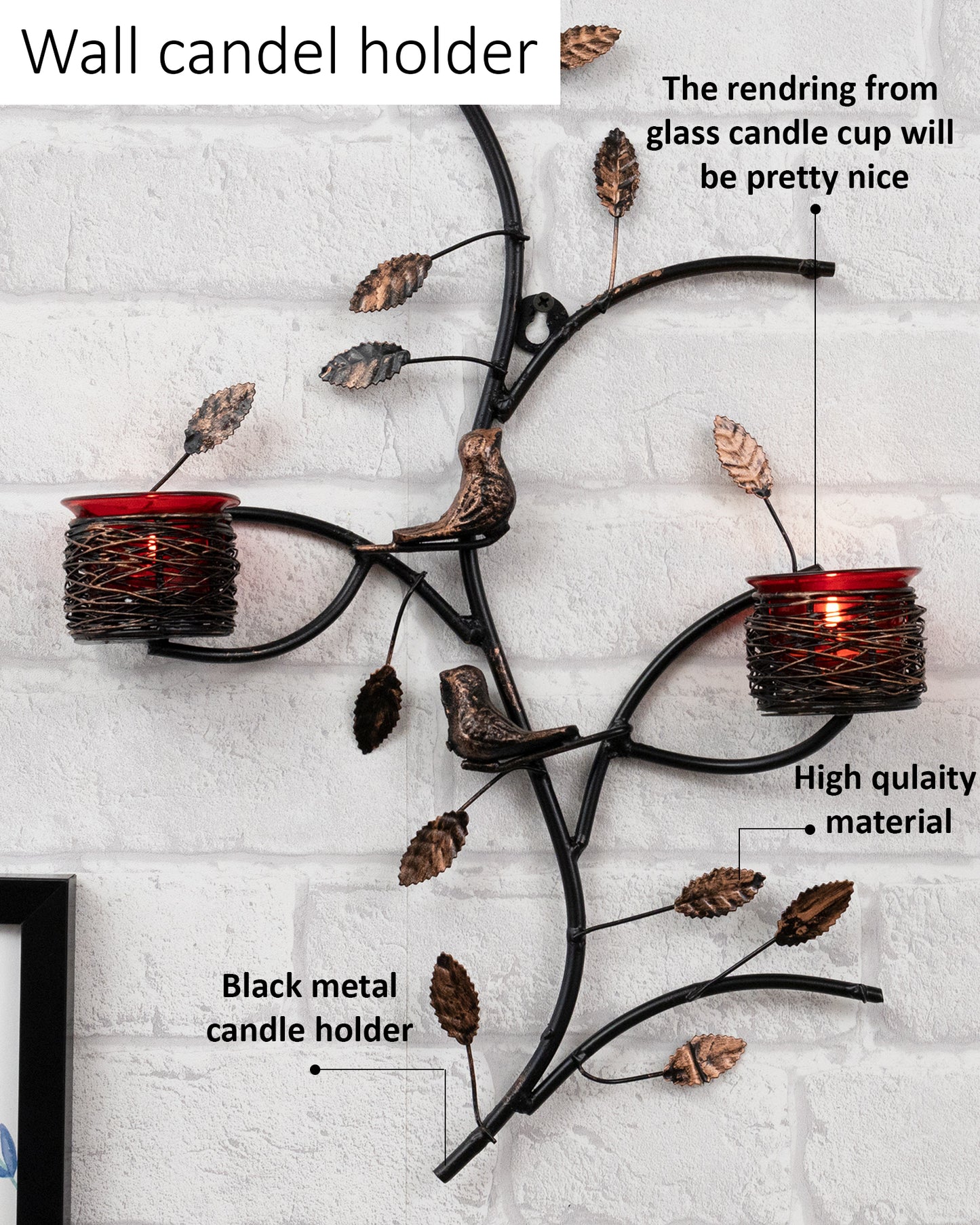 Tree with Bird Nest Votive Stand, Wall Candle holder and Tealight candles