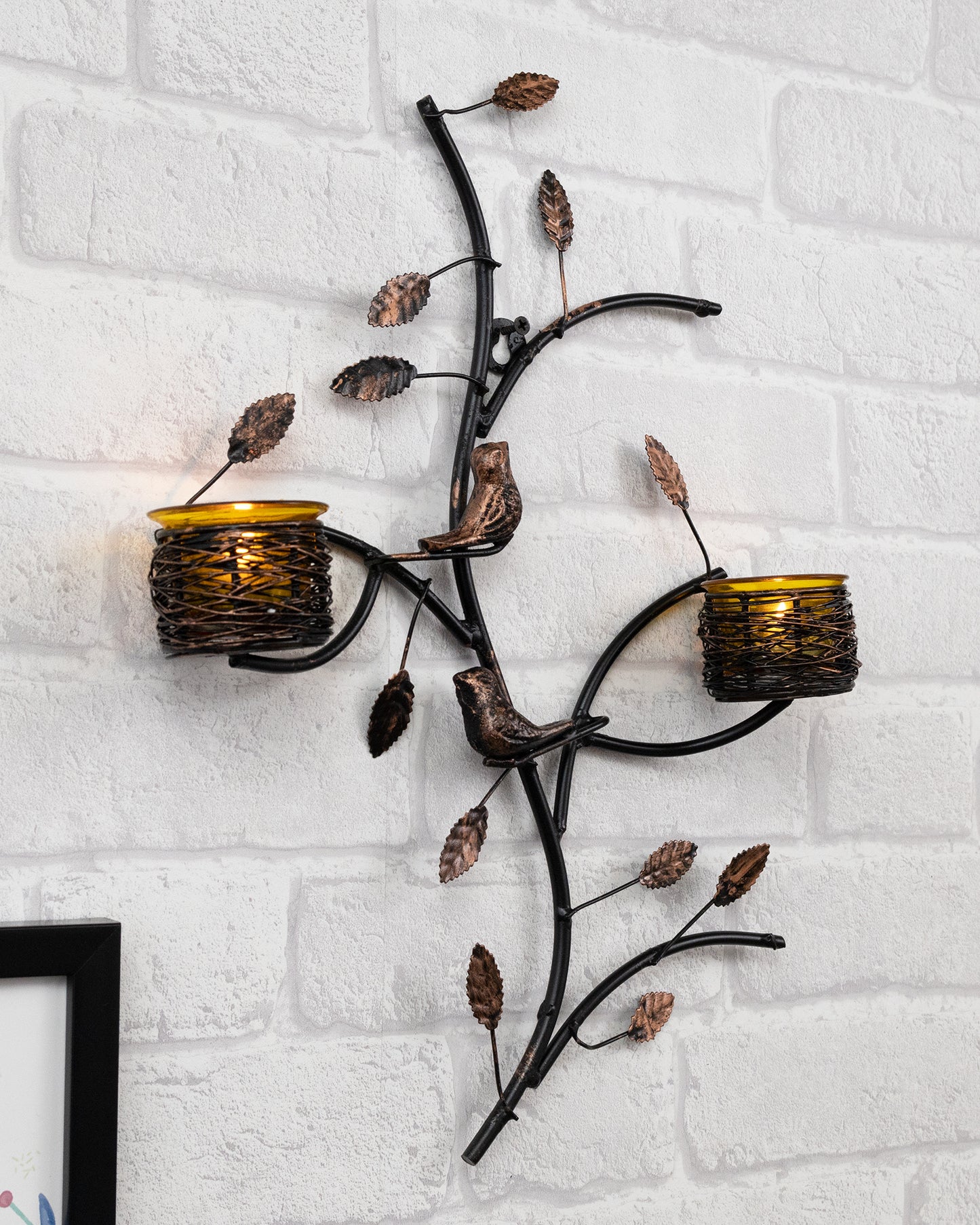 Tree with Bird Nest Votive Stand, Wall Candle holder and Tealight candles
