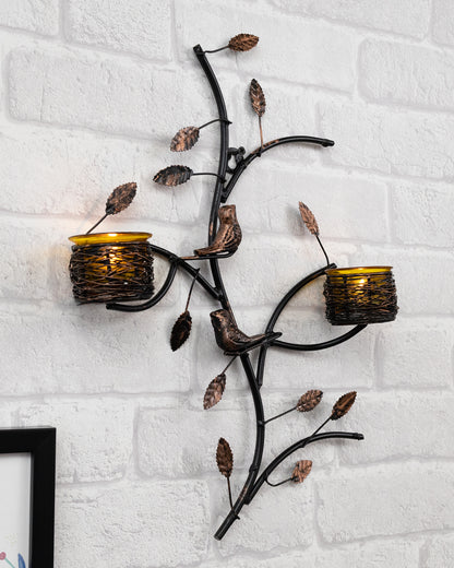 Tree with Bird Nest Votive Stand, Wall Candle holder and Tealight candles