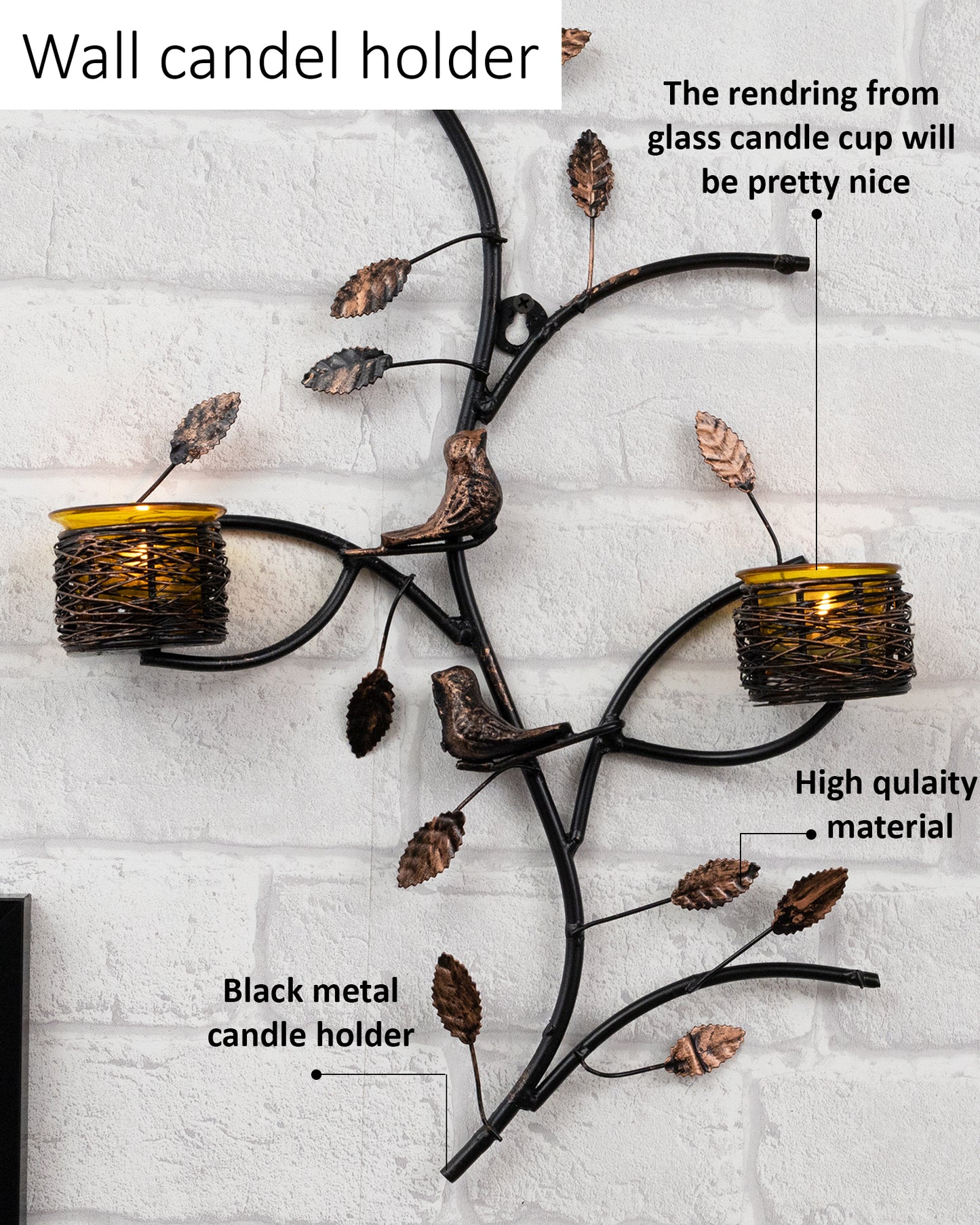 Tree with Bird Nest Votive Stand, Wall Candle holder and Tealight candles