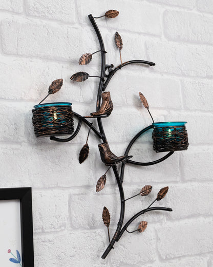 Tree with Bird Nest Votive Stand, Wall Candle holder and Tealight candles