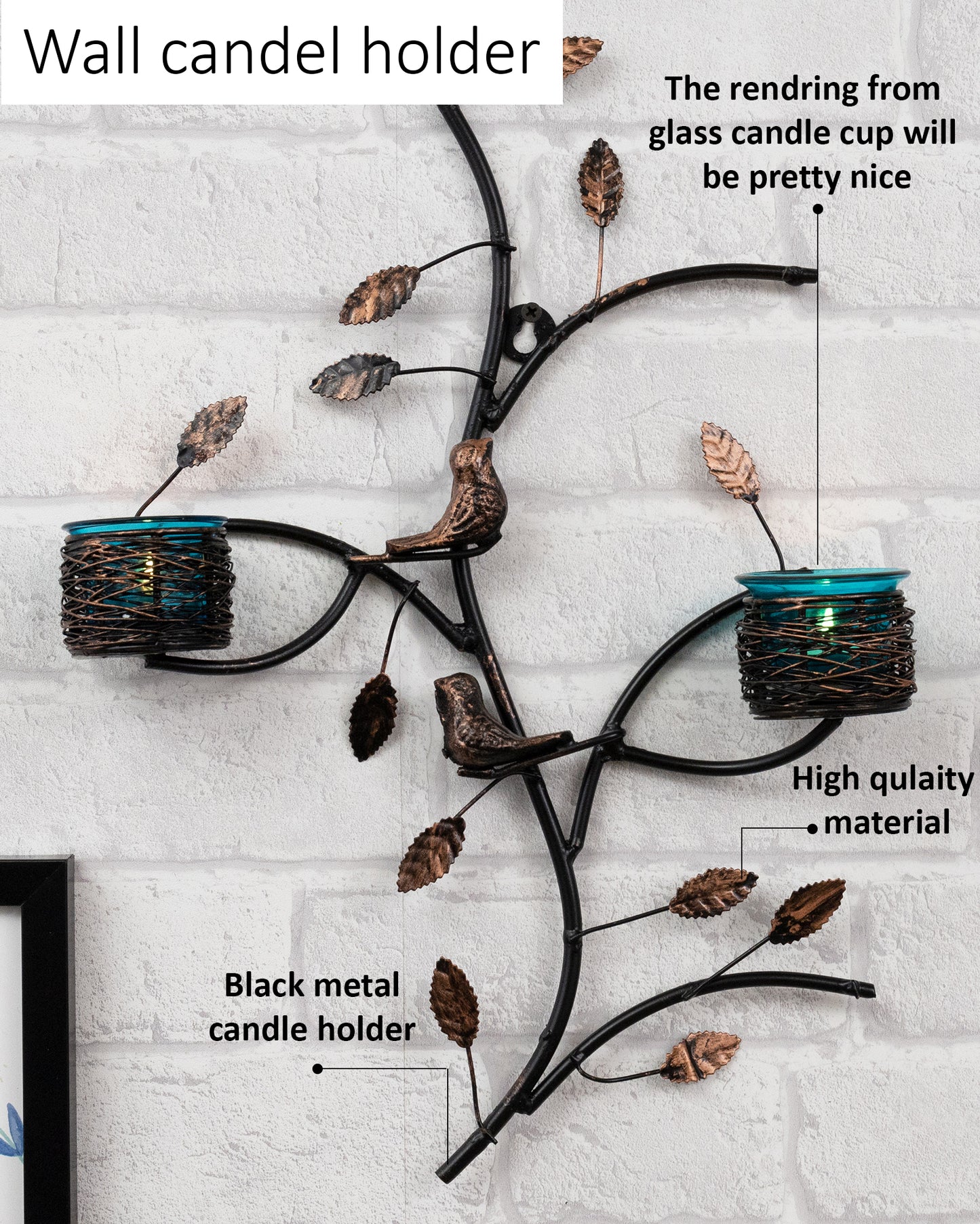 Tree with Bird Nest Votive Stand, Wall Candle holder and Tealight candles