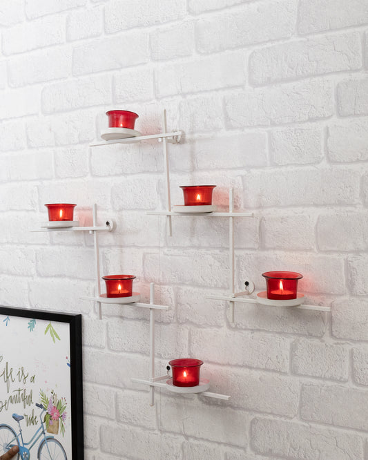 White Scorching Ladder with Six Votive, Wall Hanging Candle Tealight Holder, Set of 2