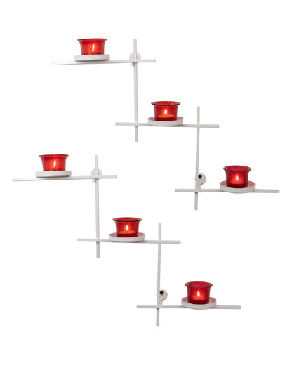 White Scorching Ladder with Six Votive, Wall Hanging Candle Tealight Holder, Set of 2