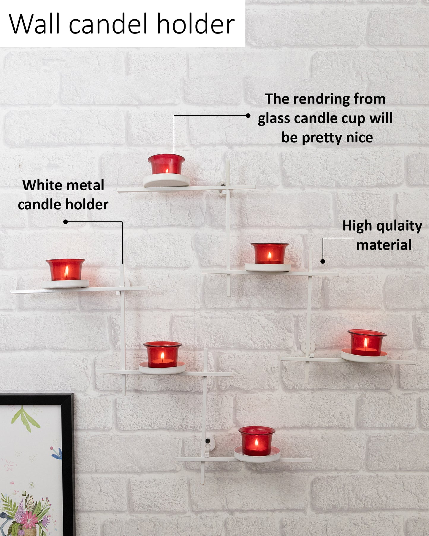 White Scorching Ladder with Six Votive, Wall Hanging Candle Tealight Holder, Set of 2