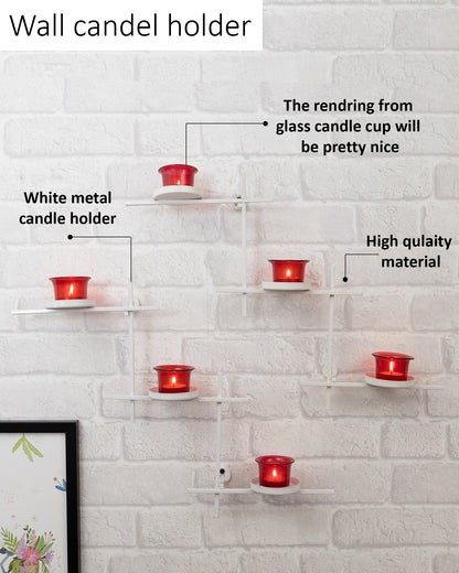 White Scorching Ladder with Six Votive, Wall Hanging Candle Tealight Holder, Set of 2