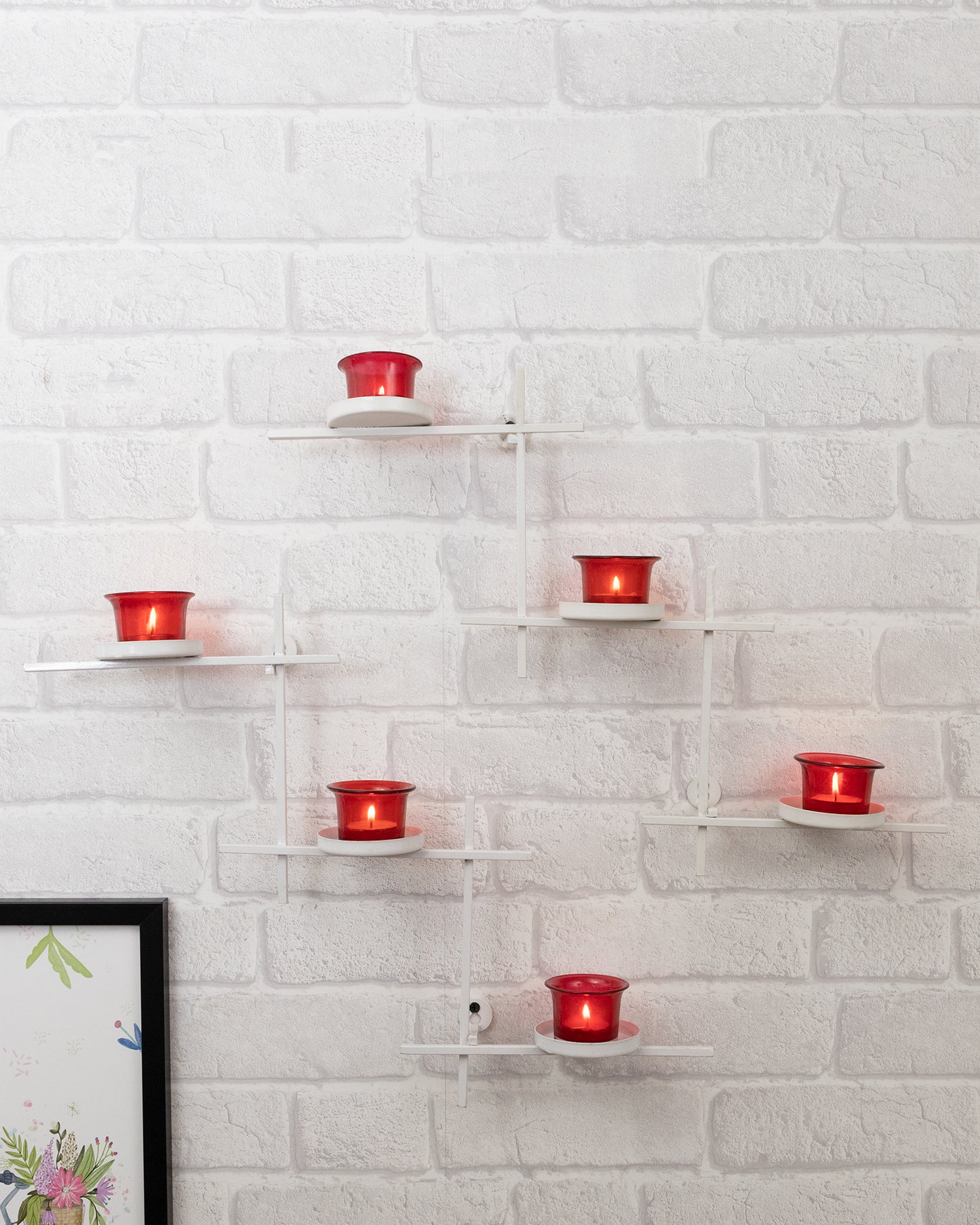 White Scorching Ladder with Six Votive, Wall Hanging Candle Tealight Holder, Set of 2