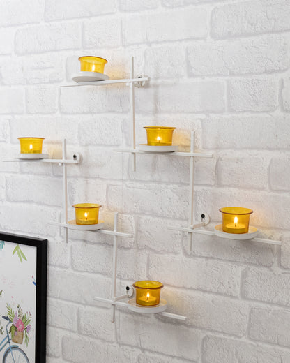 White Scorching Ladder with Six Votive, Wall Hanging Candle Tealight Holder, Set of 2