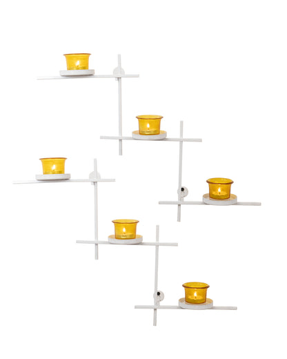 White Scorching Ladder with Six Votive, Wall Hanging Candle Tealight Holder, Set of 2