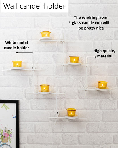 White Scorching Ladder with Six Votive, Wall Hanging Candle Tealight Holder, Set of 2