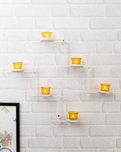 White Scorching Ladder with Six Votive, Wall Hanging Candle Tealight Holder, Set of 2