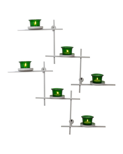 White Scorching Ladder with Six Votive, Wall Hanging Candle Tealight Holder, Set of 2