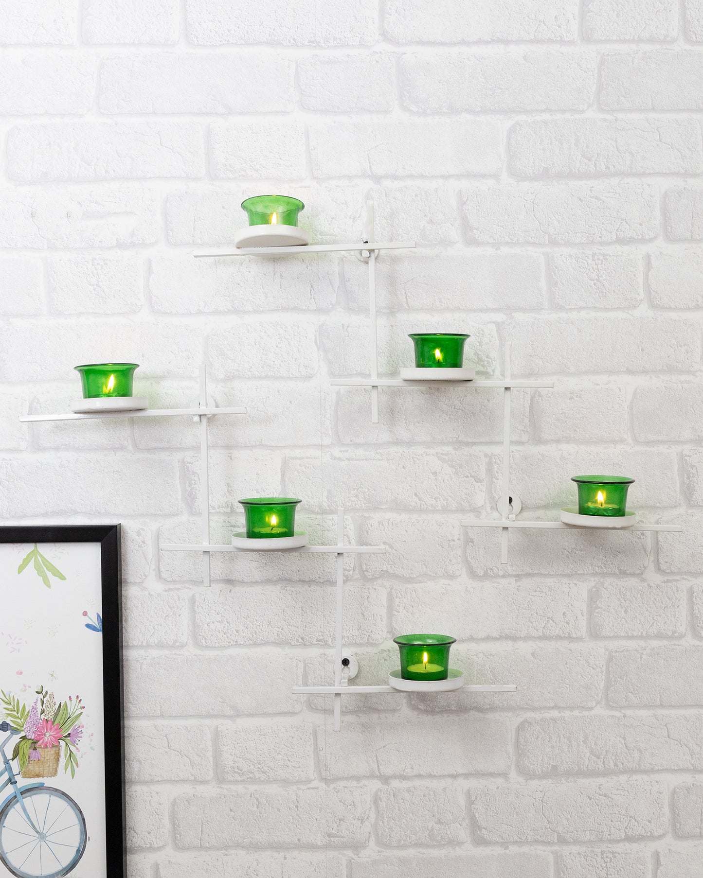 White Scorching Ladder with Six Votive, Wall Hanging Candle Tealight Holder, Set of 2