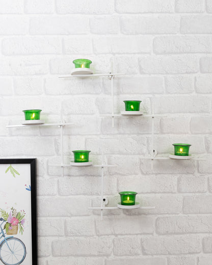 White Scorching Ladder with Six Votive, Wall Hanging Candle Tealight Holder, Set of 2