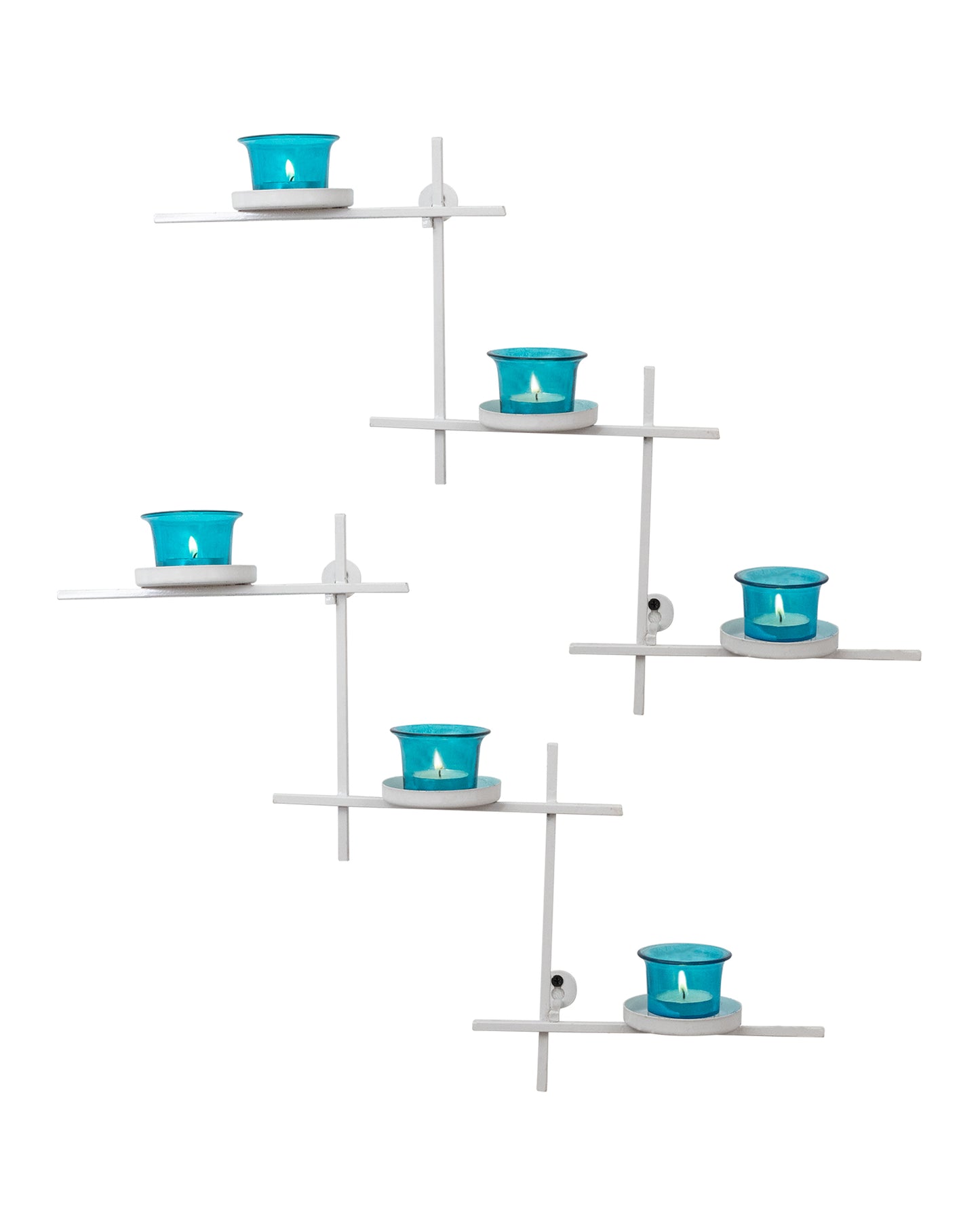 White Scorching Ladder with Six Votive, Wall Hanging Candle Tealight Holder, Set of 2