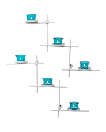 White Scorching Ladder with Six Votive, Wall Hanging Candle Tealight Holder, Set of 2