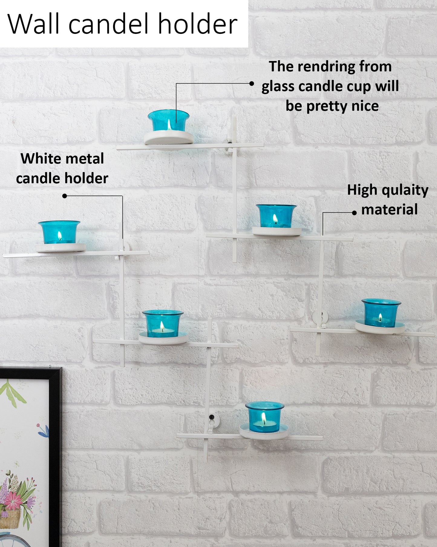White Scorching Ladder with Six Votive, Wall Hanging Candle Tealight Holder, Set of 2