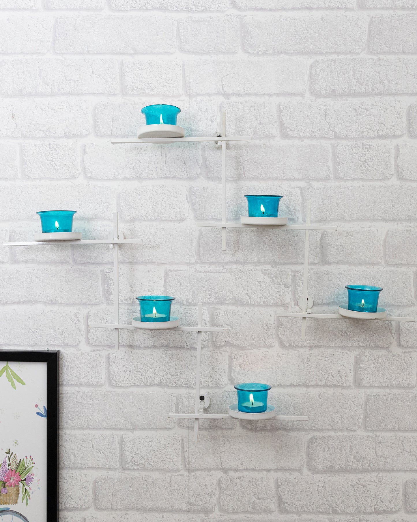 White Scorching Ladder with Six Votive, Wall Hanging Candle Tealight Holder, Set of 2