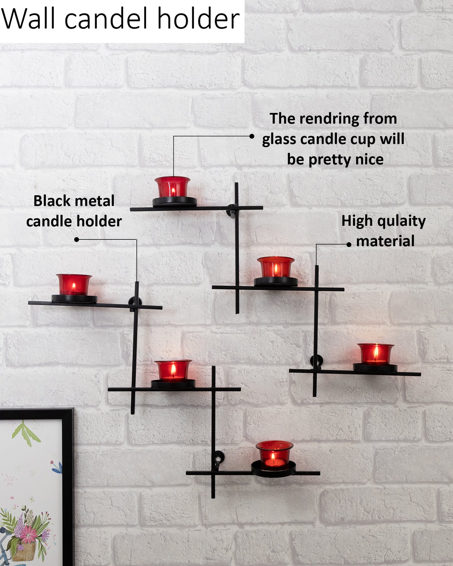 Black Scorching Ladder with Six Votive, Wall Hanging Candle Tealight Holder, Set of 2