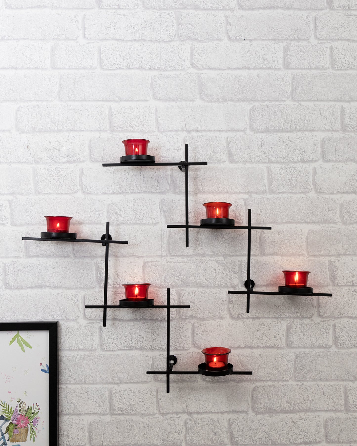 Black Scorching Ladder with Six Votive, Wall Hanging Candle Tealight Holder, Set of 2