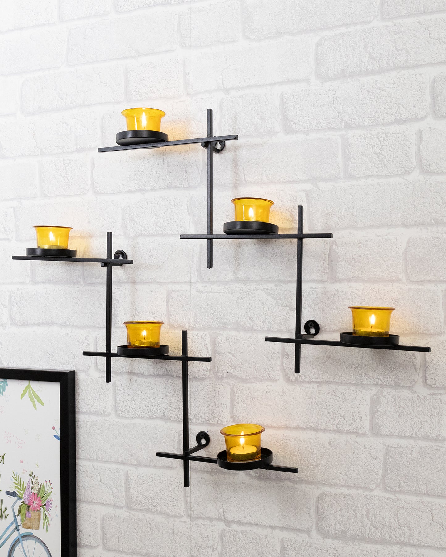 Black Scorching Ladder with Six Votive, Wall Hanging Candle Tealight Holder, Set of 2