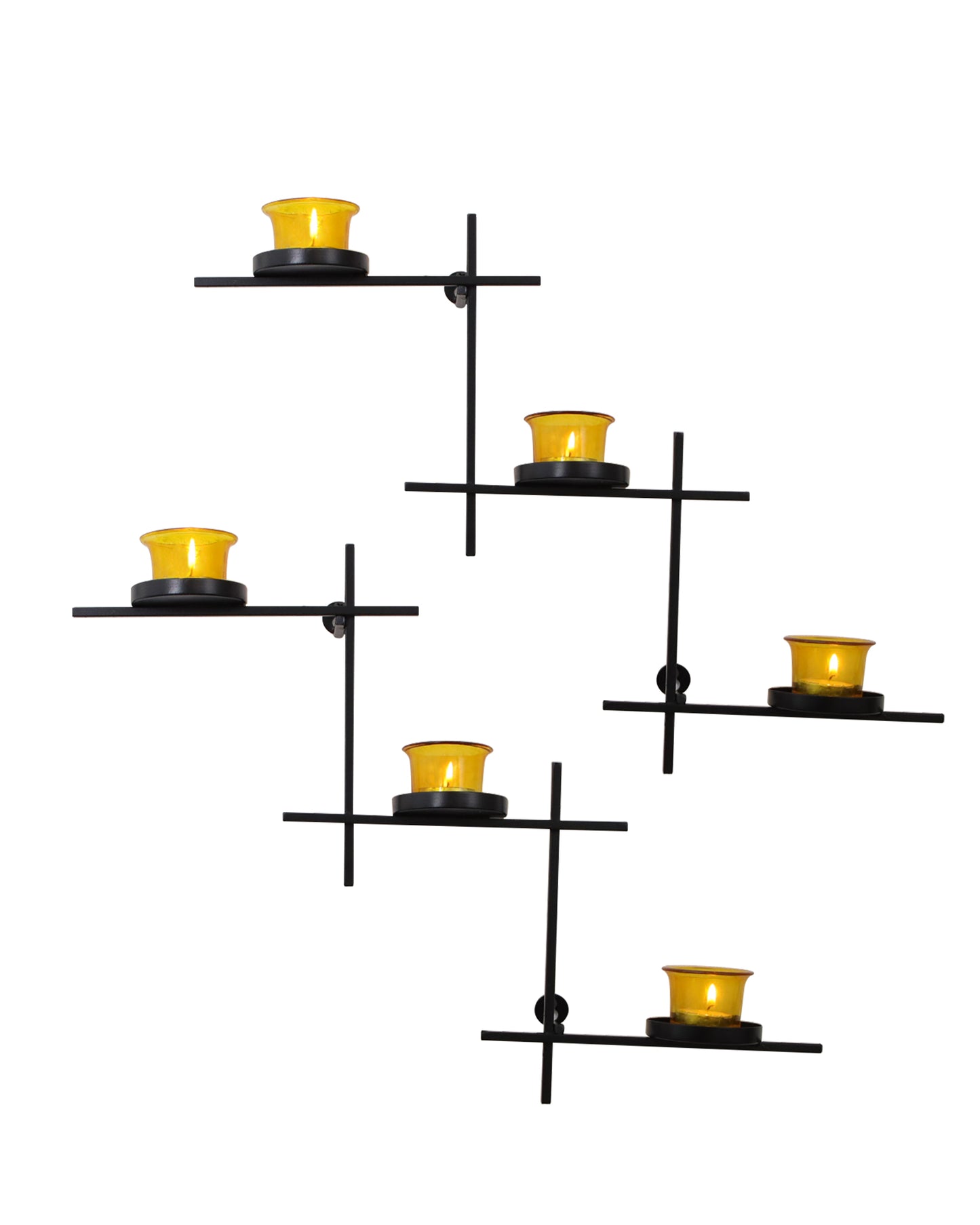 Black Scorching Ladder with Six Votive, Wall Hanging Candle Tealight Holder, Set of 2