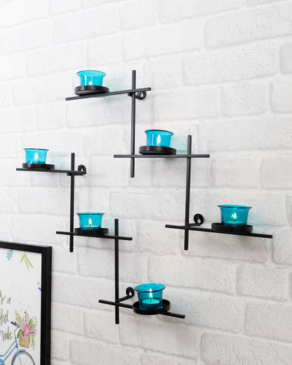 Black Scorching Ladder with Six Votive, Wall Hanging Candle Tealight Holder, Set of 2