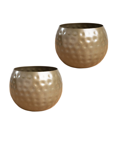 Country Style Belly Bucket Planters antique golden,set of 2