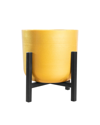 Mid Century Plant Stand with Pot Included 8 Inch Large Metal Planter Pot with Stand,Pack of 1