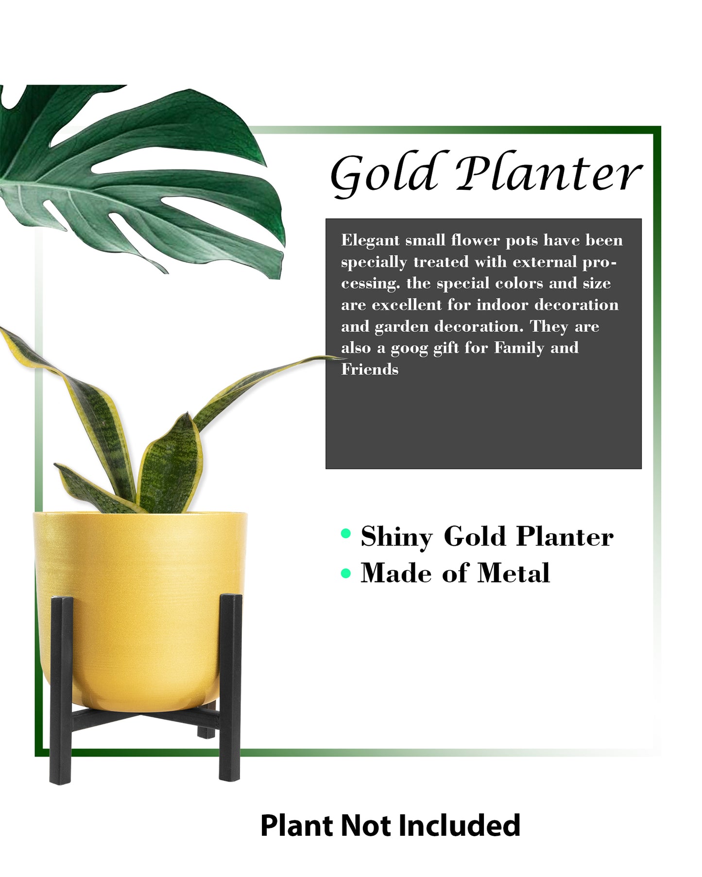 Mid Century Plant Stand with Pot Included 8 Inch Large Metal Planter Pot with Stand,Pack of 1