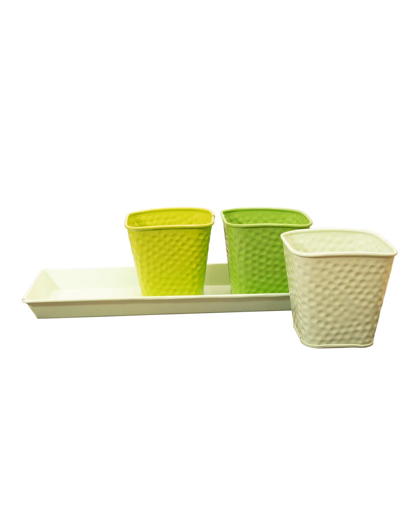Herb Pot Planter Set with Tray for Indoor Garden or Outdoor Use,Metal Succulent Potted Planters for Kitchen, (Set of 3, 4.25” x 4” Planters on 12.5” x 4" Tray)