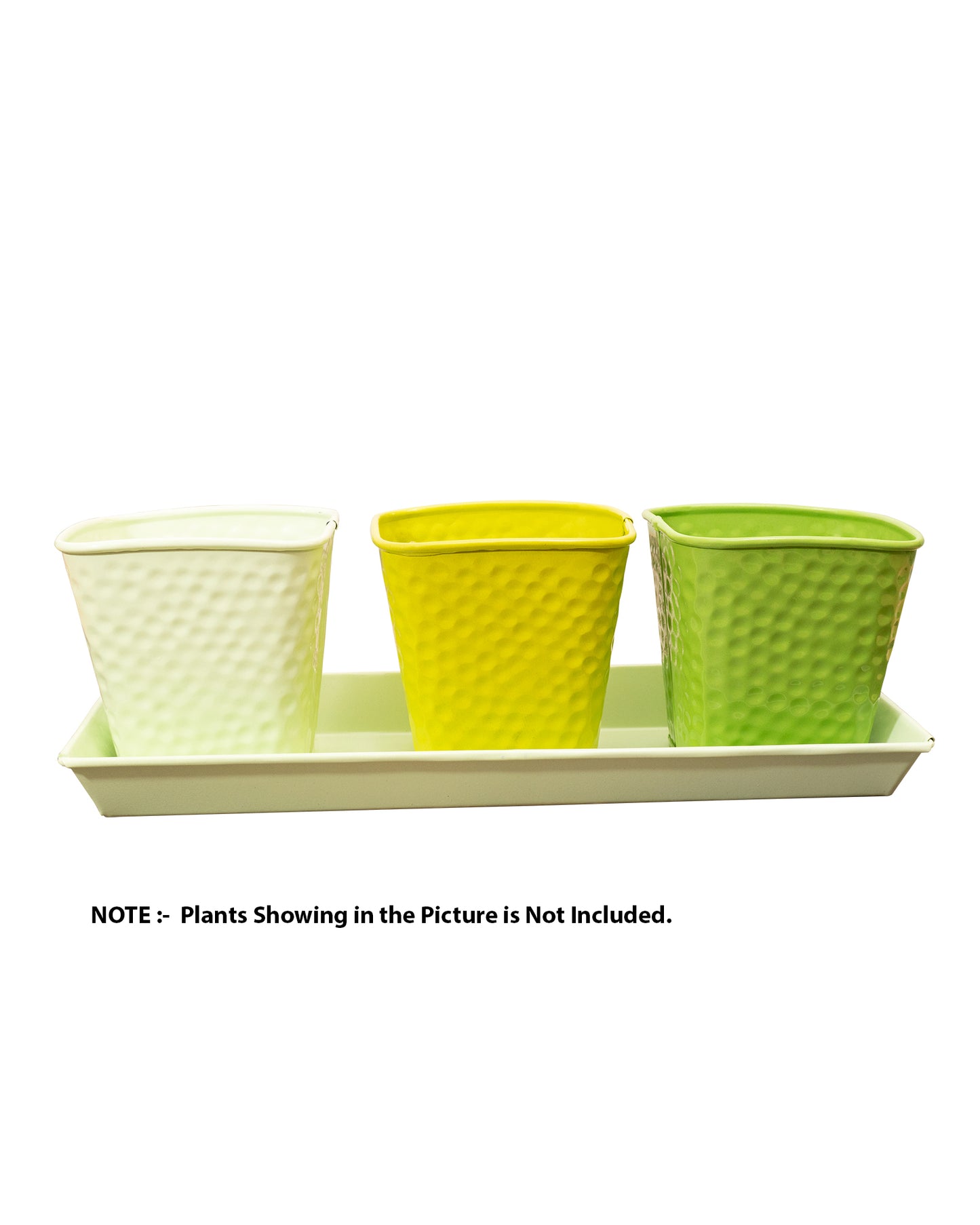 Herb Pot Planter Set with Tray for Indoor Garden or Outdoor Use,Metal Succulent Potted Planters for Kitchen, (Set of 3, 4.25” x 4” Planters on 12.5” x 4" Tray)